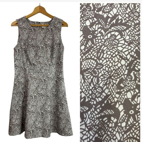 LOFT Dresses & Skirts - Loft Dress Fit and Flare Beige and Brown Sleeveless Size 10 NWT Cottagecore